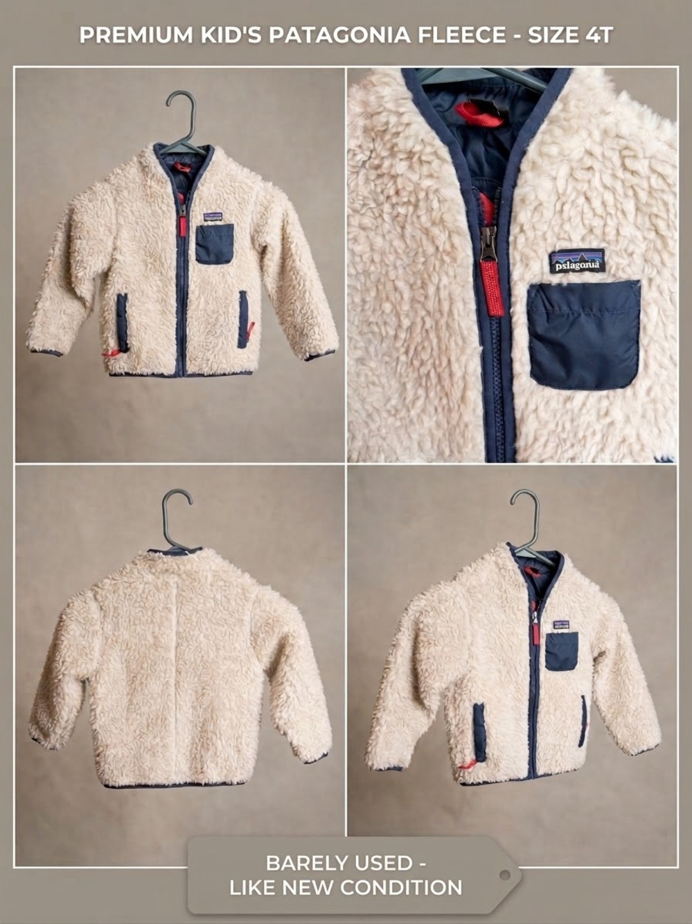 Patagonia Kids Cream Sherpa Jacket with Navy Accents